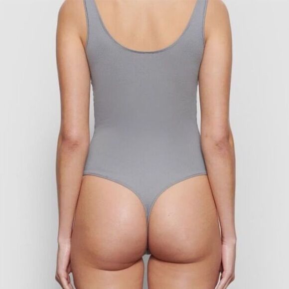 Skims Women’s XL Square Neck‎ Cotton Rib Bodysuit Pacific Gray Snap Close New - Picture 8 of 8